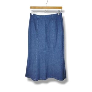 Vintage 90s Talbots Denim Midi Skirt 6P Fit & Flare Stretch Classic Preppy